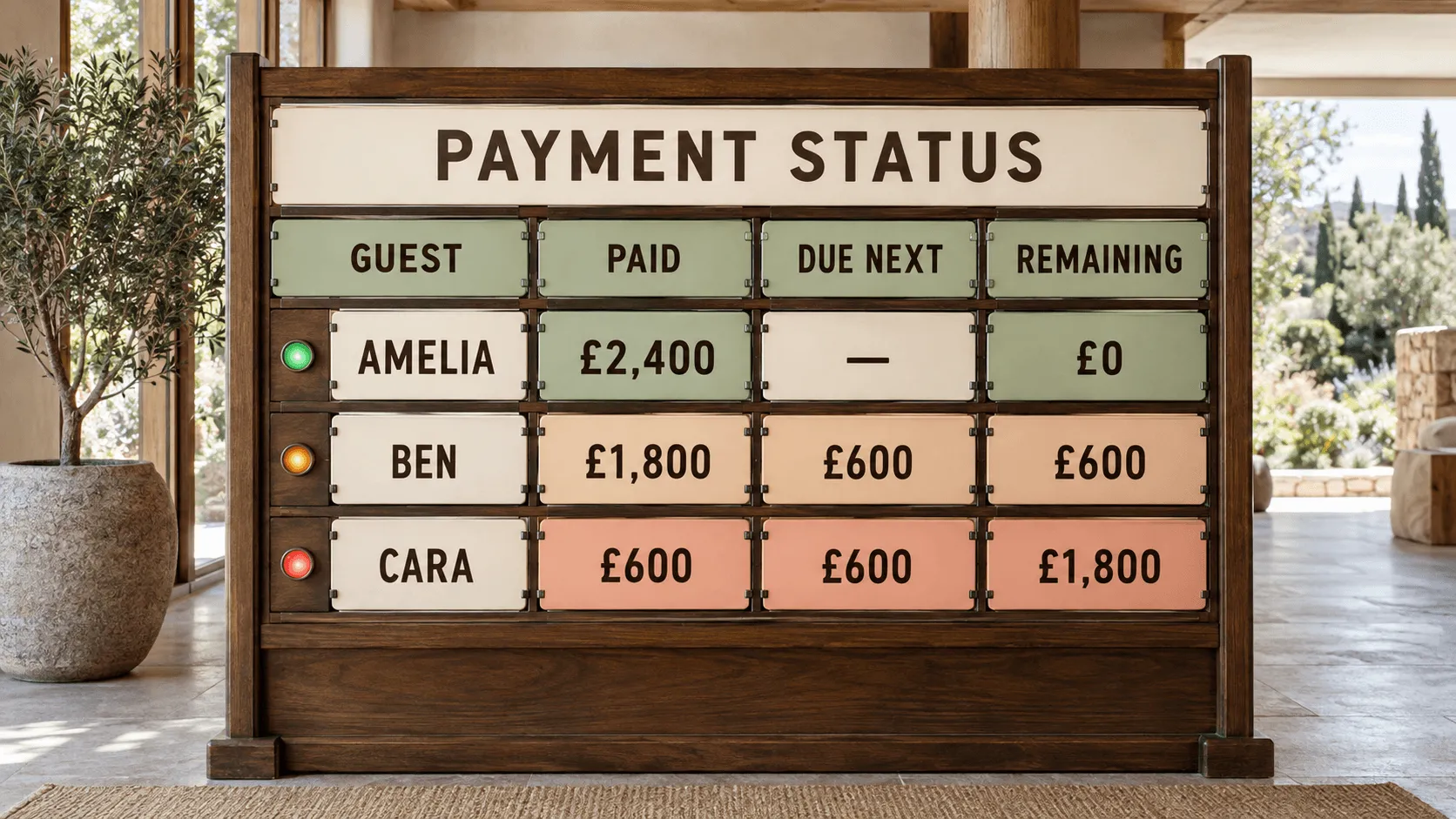 Collecting retreat payments with guest deposits and remaining balances in one place