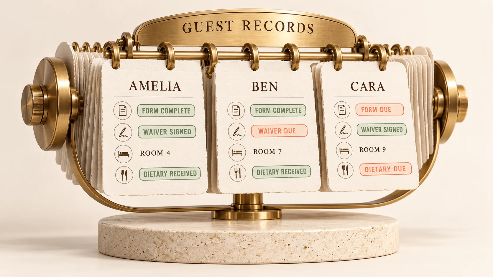 Corporate retreat guest management with attendee forms, waivers and room details in one system