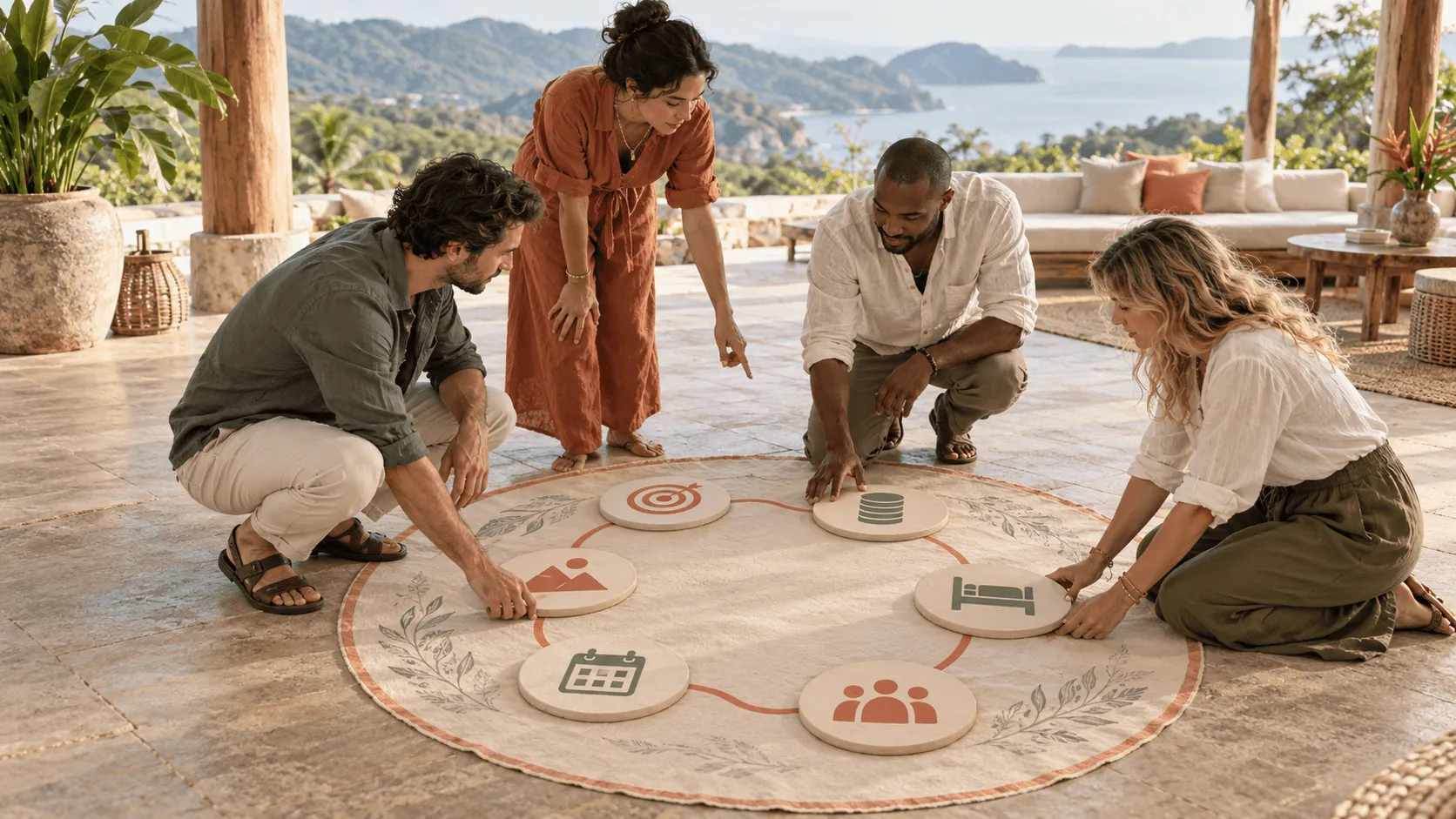 How to plan a corporate retreat with a host reviewing budget, rooms and guest details