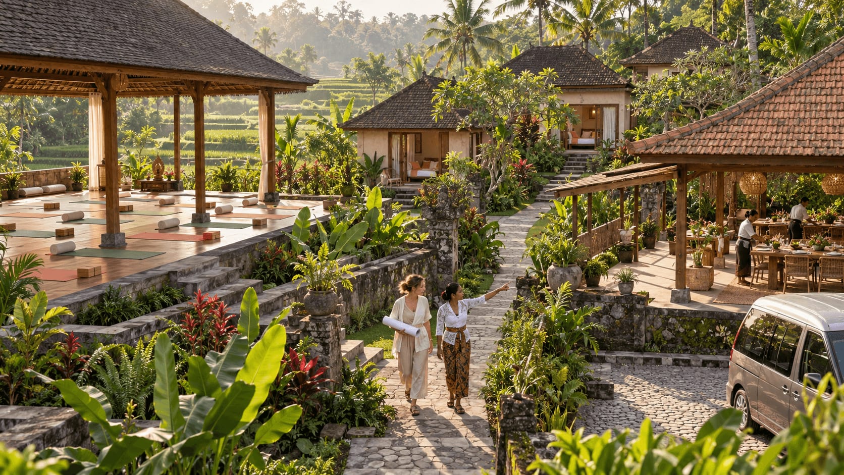 How to host a retreat in Bali with a host planning at a retreat venue